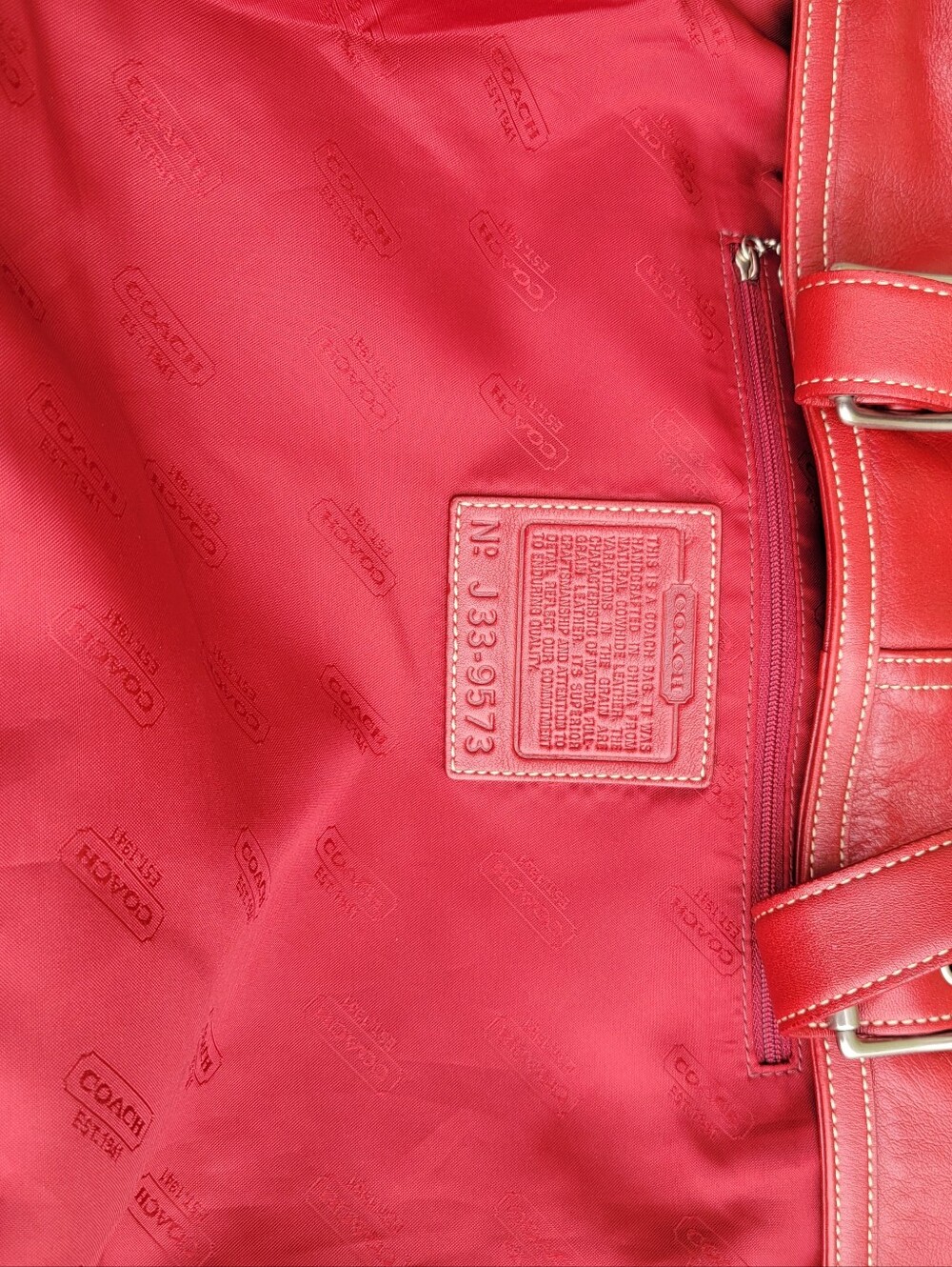 Vintage Coach Hampton Red Leather Shopper Tote Bag with Buckle Straps - Picture 9 of 11
